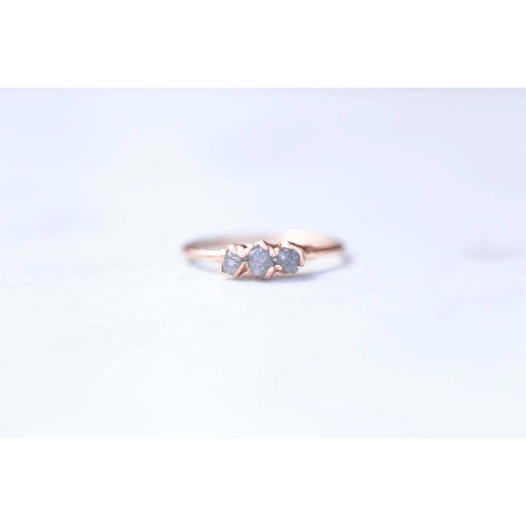 Three Stone Raw Diamond Ring in Rose Gold