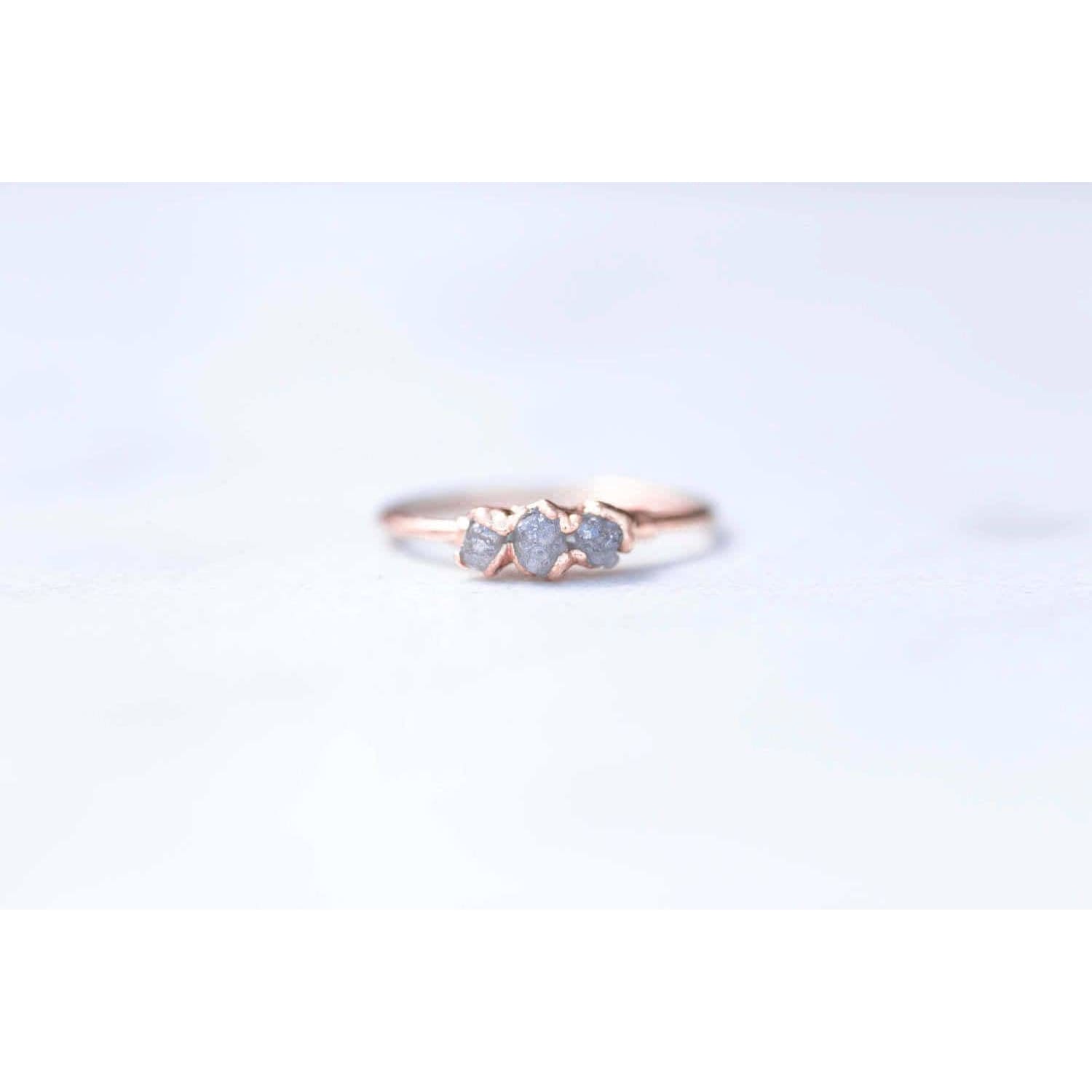 Three Stone Raw Diamond Ring in Rose Gold