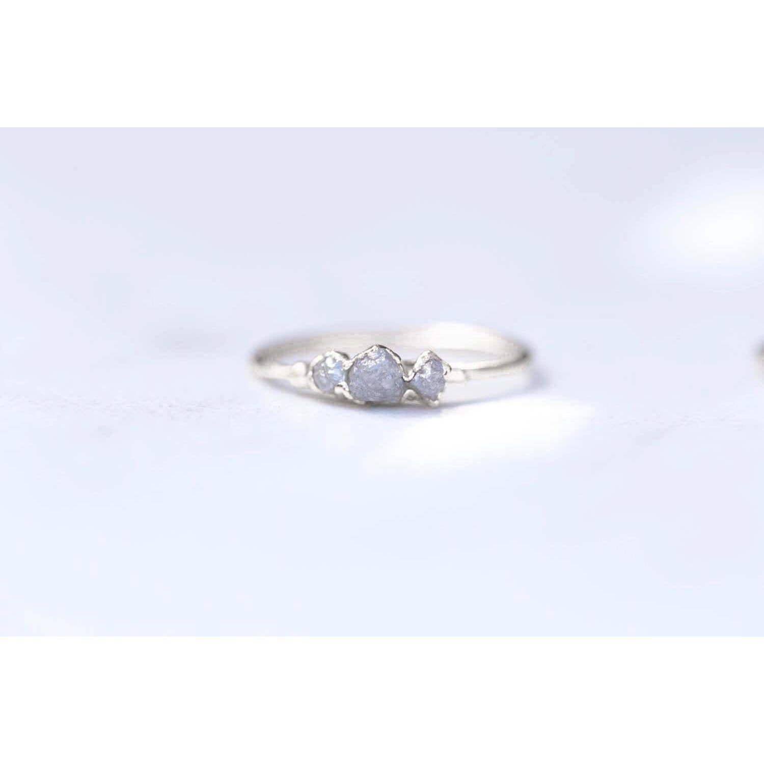 Three Stone Raw Diamond Ring in Rose Gold