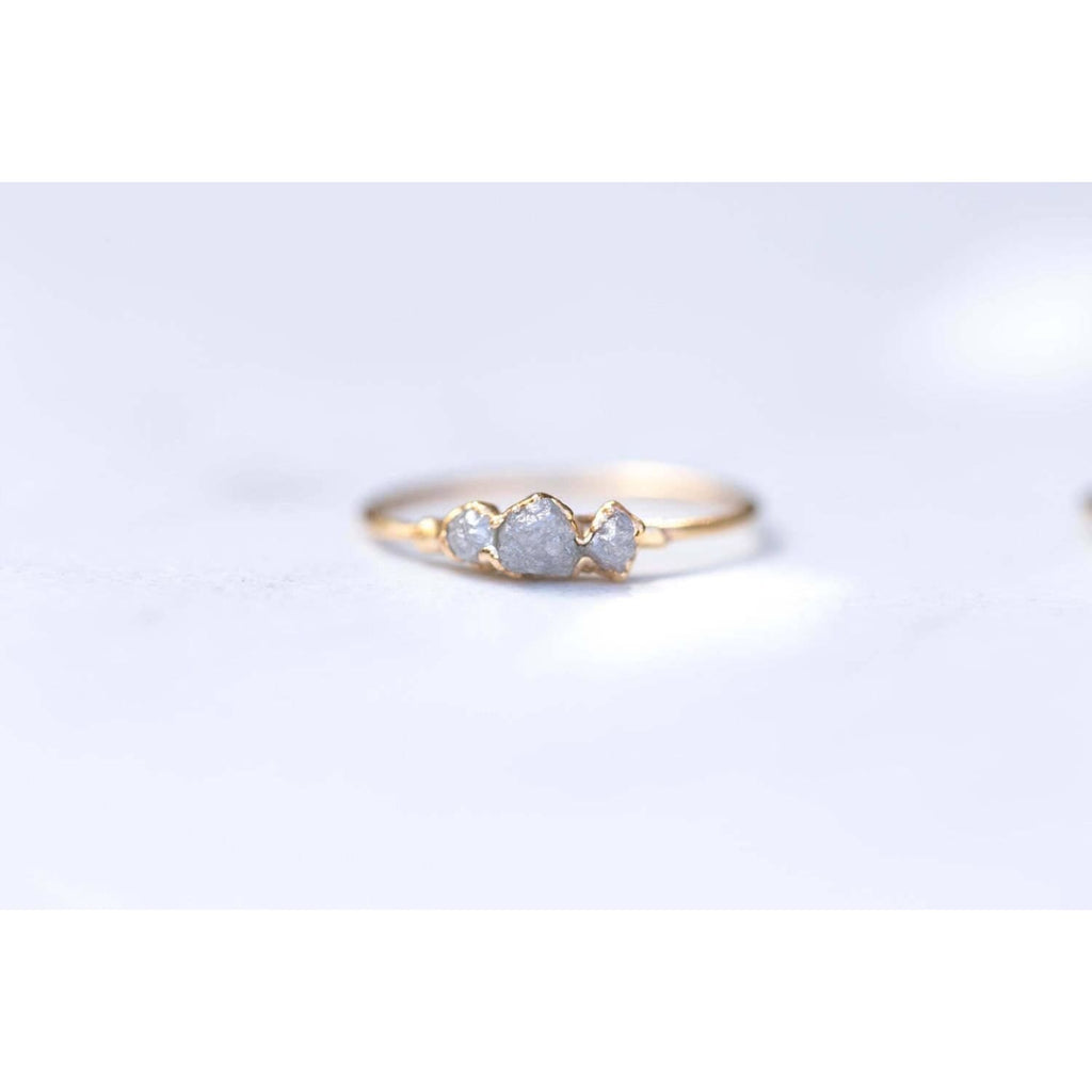 Three Stone Raw Diamond Ring in Rose Gold