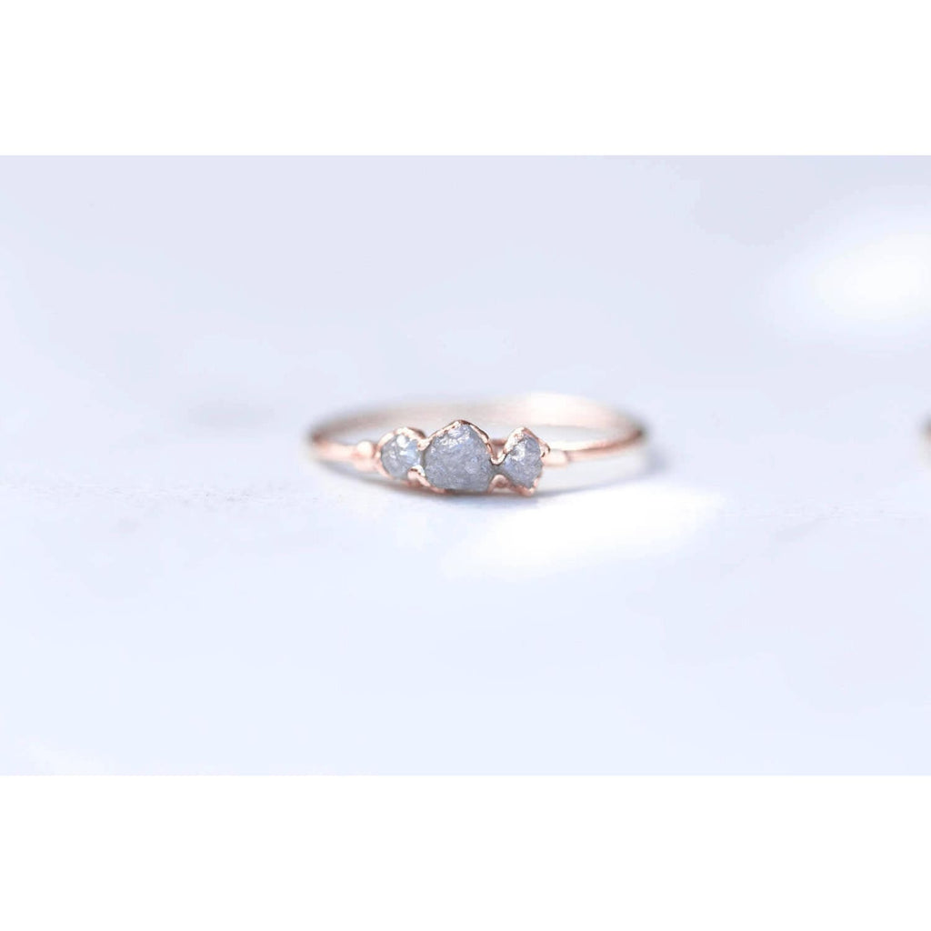 Three Stone Raw Diamond Ring in Sterling Silver