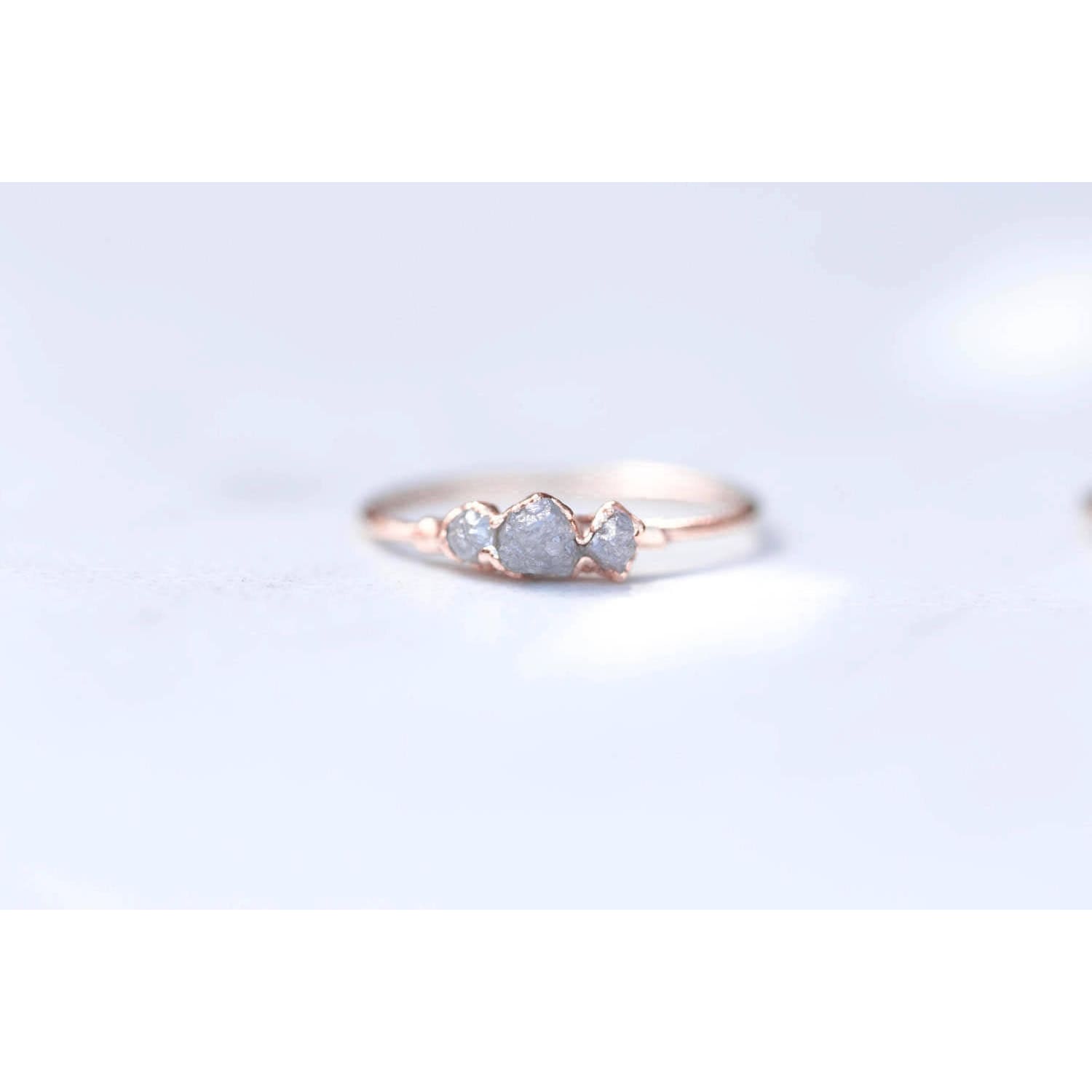 Three Stone Raw Diamond Ring in Sterling Silver