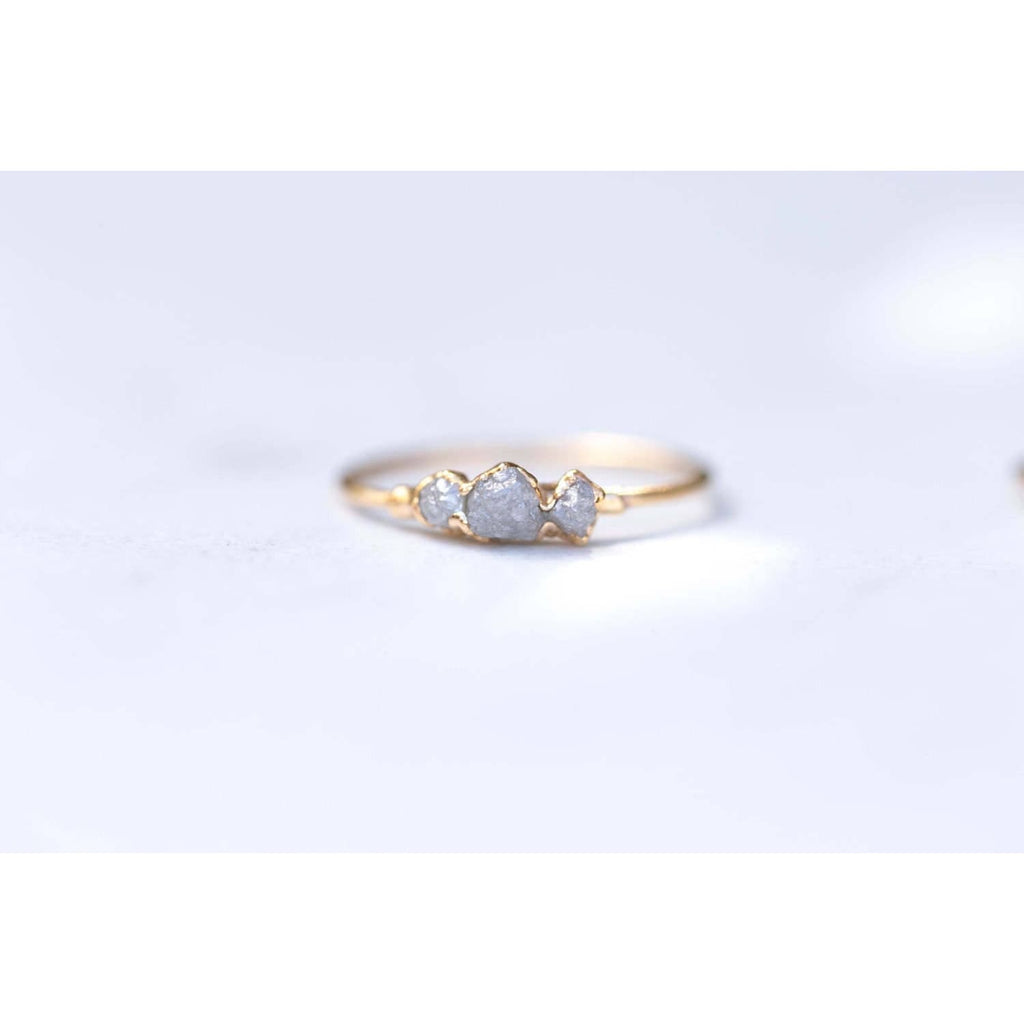 Three Stone Raw Diamond Ring in Sterling Silver