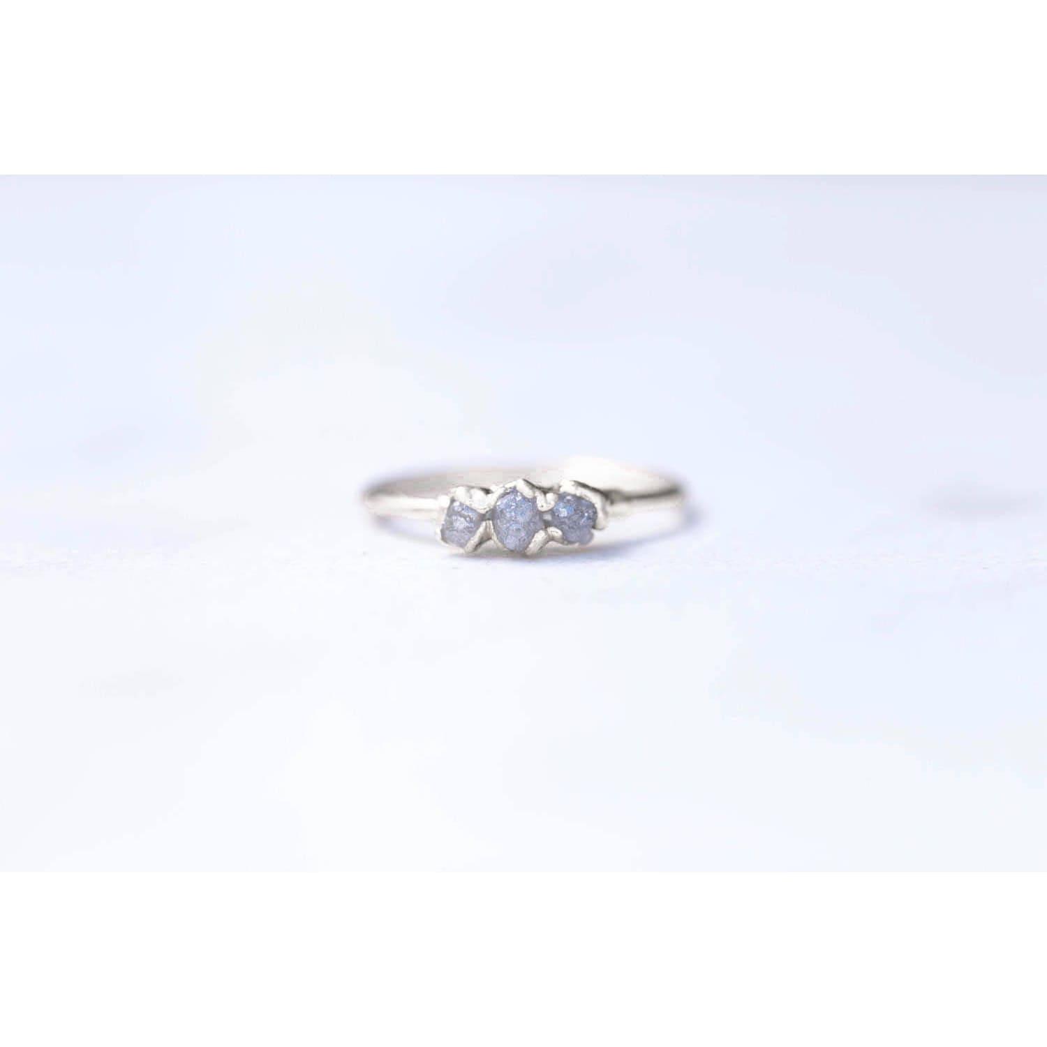 Three Stone Raw Diamond Ring in Sterling Silver