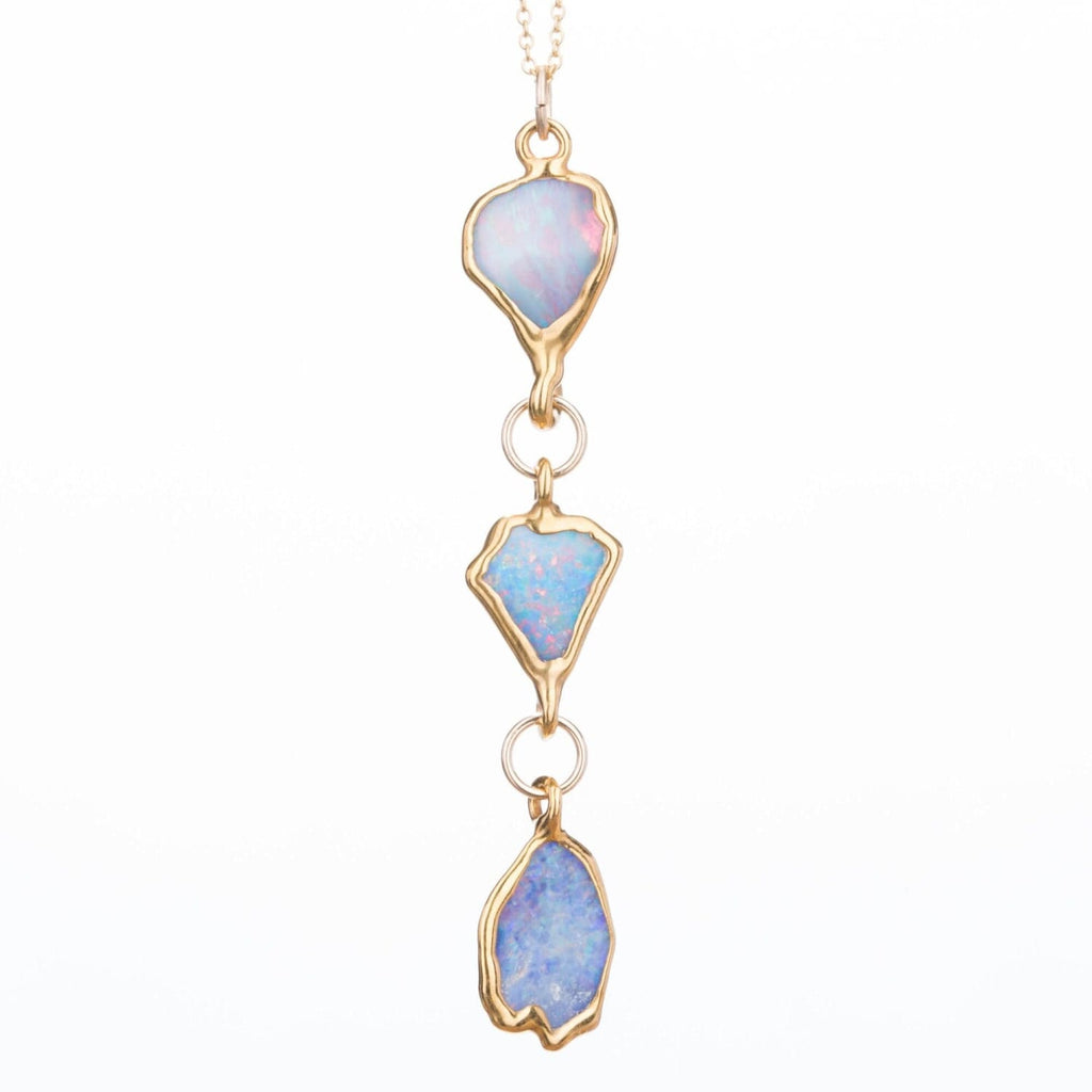 Triple Gold Raw Opal Necklace, Raw Opal PENDANT, Raw