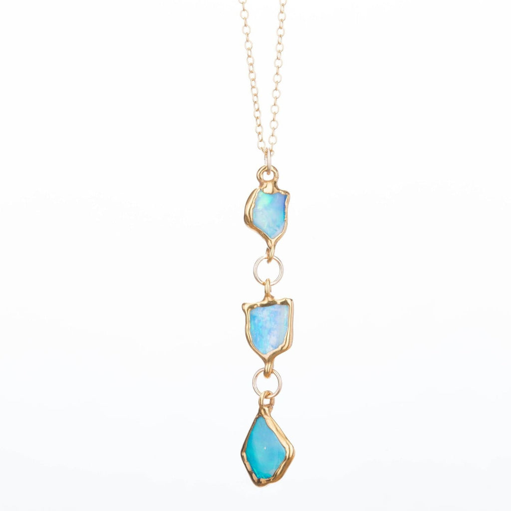 Triple Gold Raw Opal Necklace, Raw Opal PENDANT, Raw