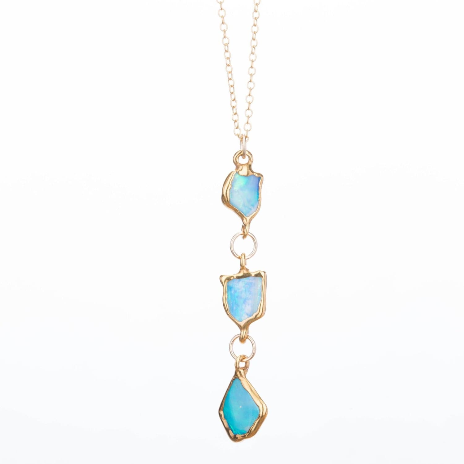 Triple Gold Raw Opal Necklace, Raw Opal PENDANT, Raw