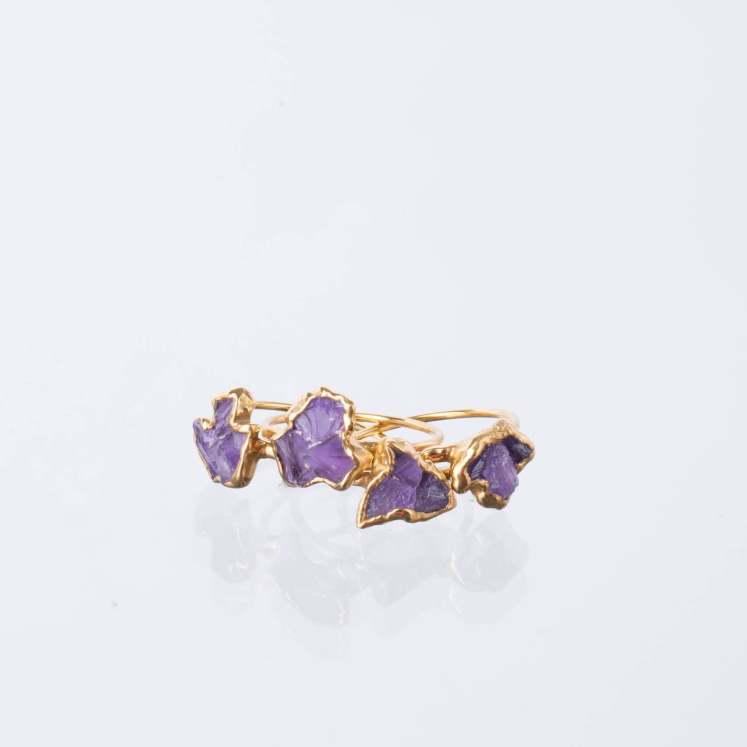 Triple Raw Amethyst Cluster Ring, Raw Stone Gold Ring, Amethyst Ring, Statement Ring, Raw Crystal Gemstone Ring, February Birthstone Ring