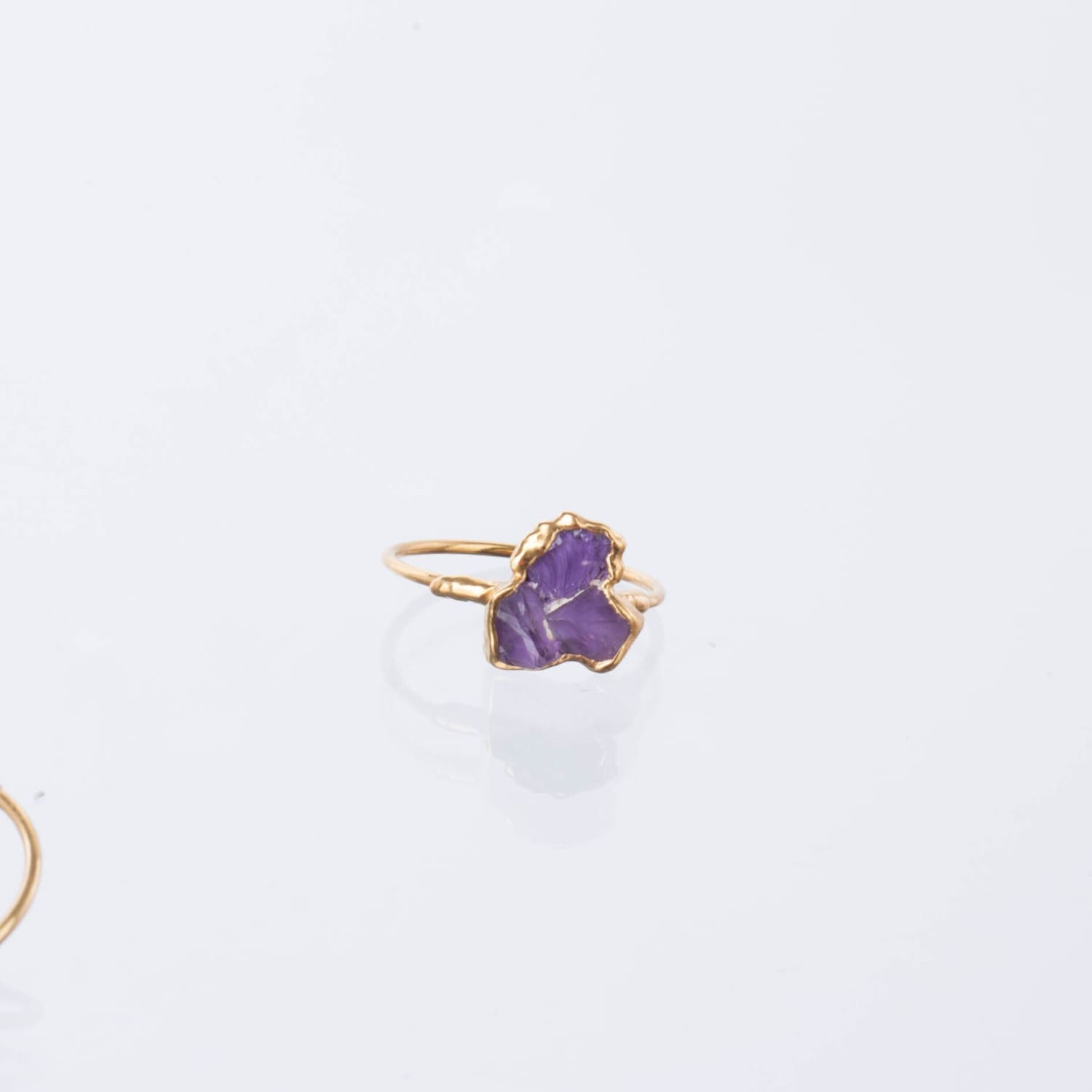 Triple Raw Amethyst Cluster Ring, Raw Stone Gold Ring, Amethyst Ring, Statement Ring, Raw Crystal Gemstone Ring, February Birthstone Ring