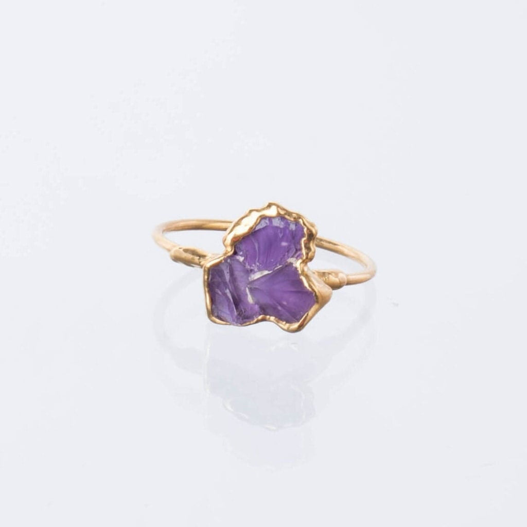 Triple Raw Amethyst Cluster Ring, Raw Stone Gold Ring, Amethyst Ring, Statement Ring, Raw Crystal Gemstone Ring, February Birthstone Ring
