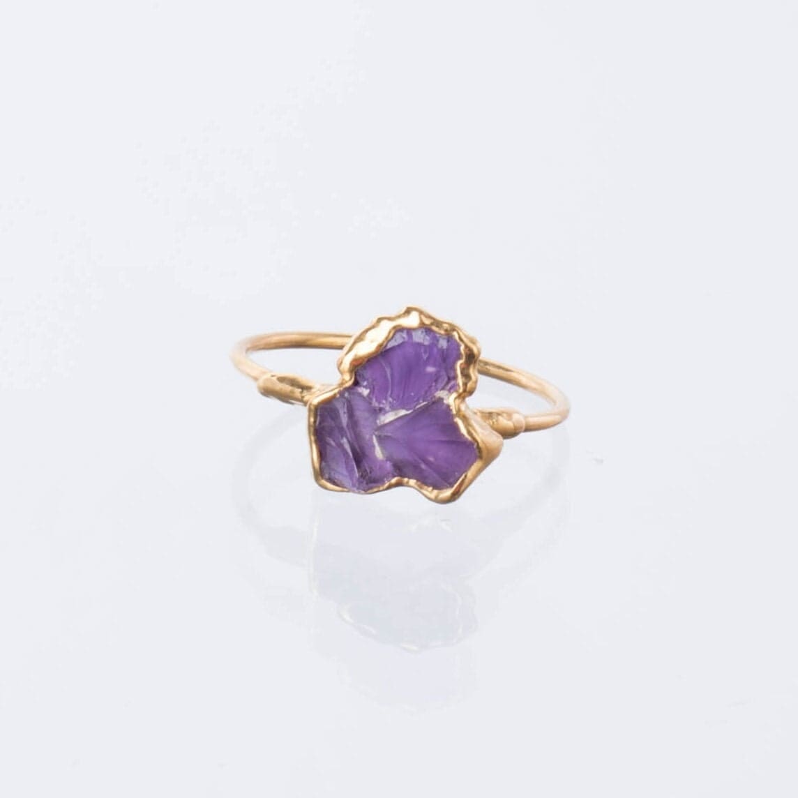 Triple Raw Amethyst Cluster Ring, Raw Stone Gold Ring, Amethyst Ring, Statement Ring, Raw Crystal Gemstone Ring, February Birthstone Ring