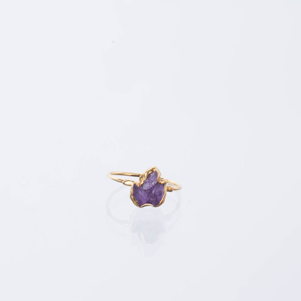 Triple Raw Amethyst Cluster Ring, Raw Stone Gold Ring, Amethyst Ring, Statement Ring, Raw Crystal Gemstone Ring, February Birthstone Ring