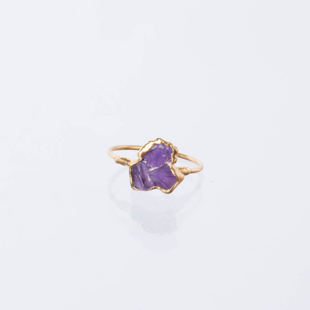 Triple Raw Amethyst Cluster Ring, Raw Stone Gold Ring, Amethyst Ring, Statement Ring, Raw Crystal Gemstone Ring, February Birthstone Ring