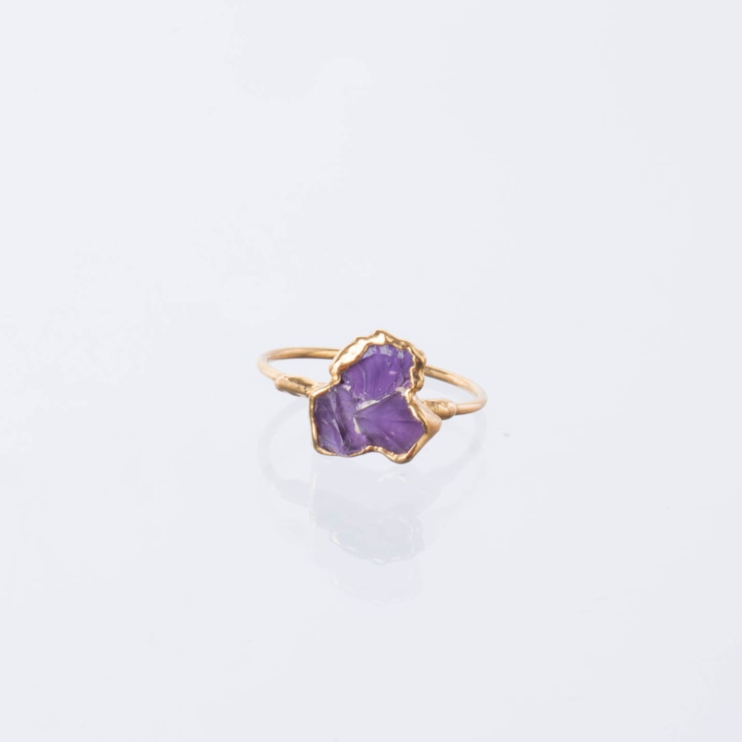 Triple Raw Amethyst Cluster Ring, Raw Stone Gold Ring, Amethyst Ring, Statement Ring, Raw Crystal Gemstone Ring, February Birthstone Ring