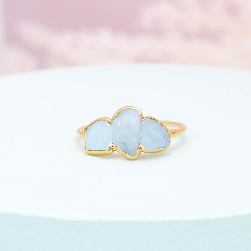 Triple Raw Aquamarine Ring for Women, Gold Ring, Dainty Ring, Delicate Ring, March Birthstone Ring, Raw Crystal Ring, Raw Stone Ring, Pisc