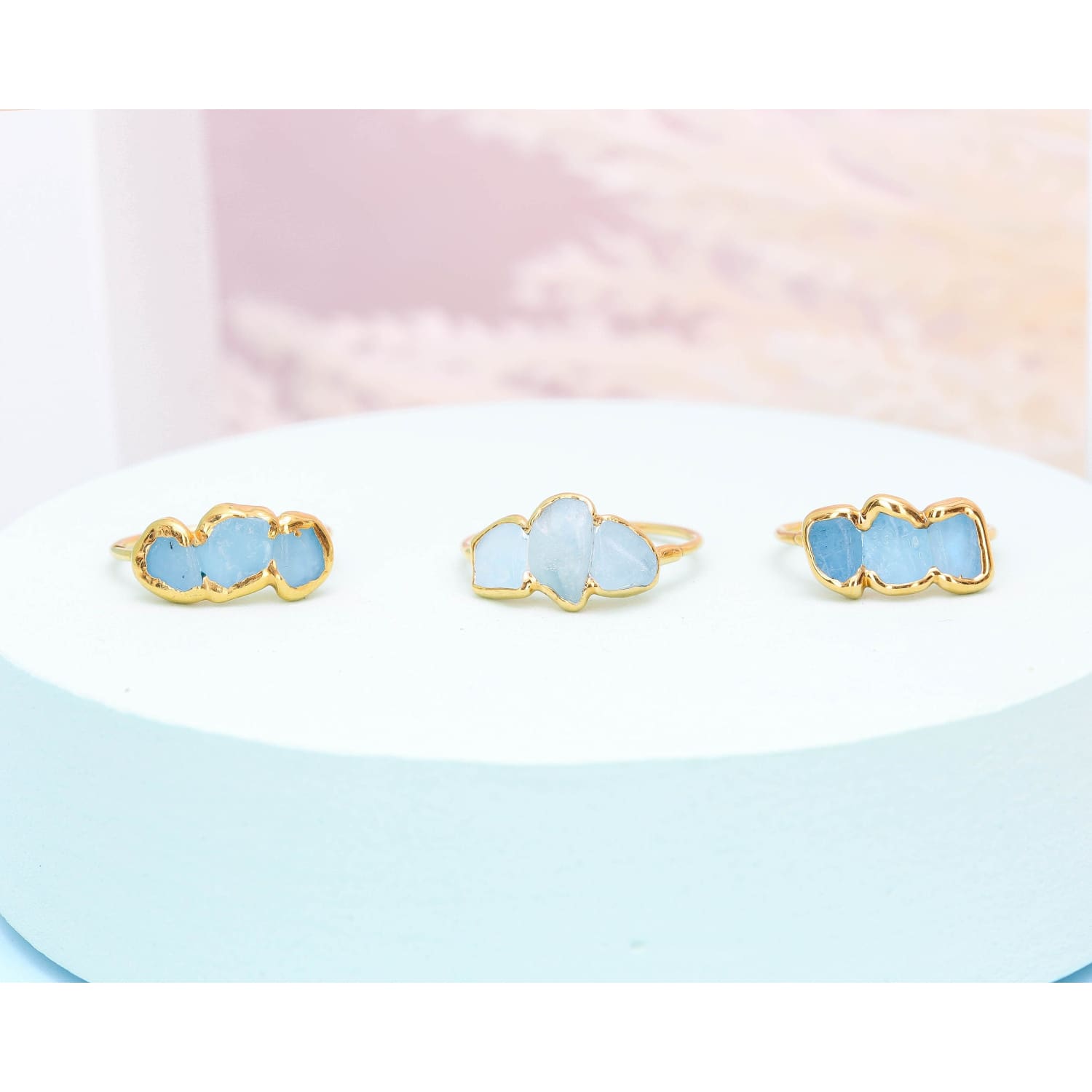 Triple Raw Aquamarine Ring for Women, Gold Ring, Dainty Ring, Delicate Ring, March Birthstone Ring, Raw Crystal Ring, Raw Stone Ring, Pisc