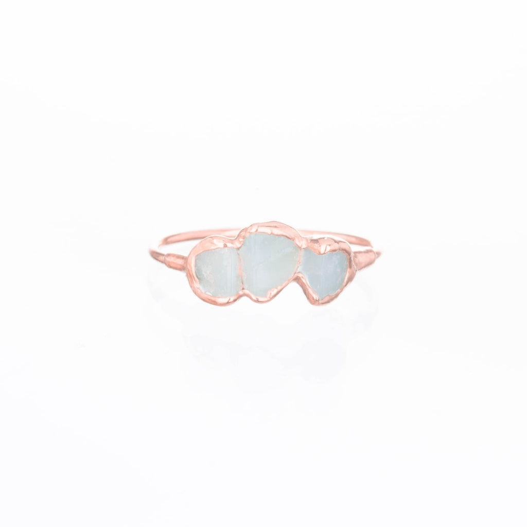 Triple Raw Aquamarine Ring in Rose Gold, Smooth Stones