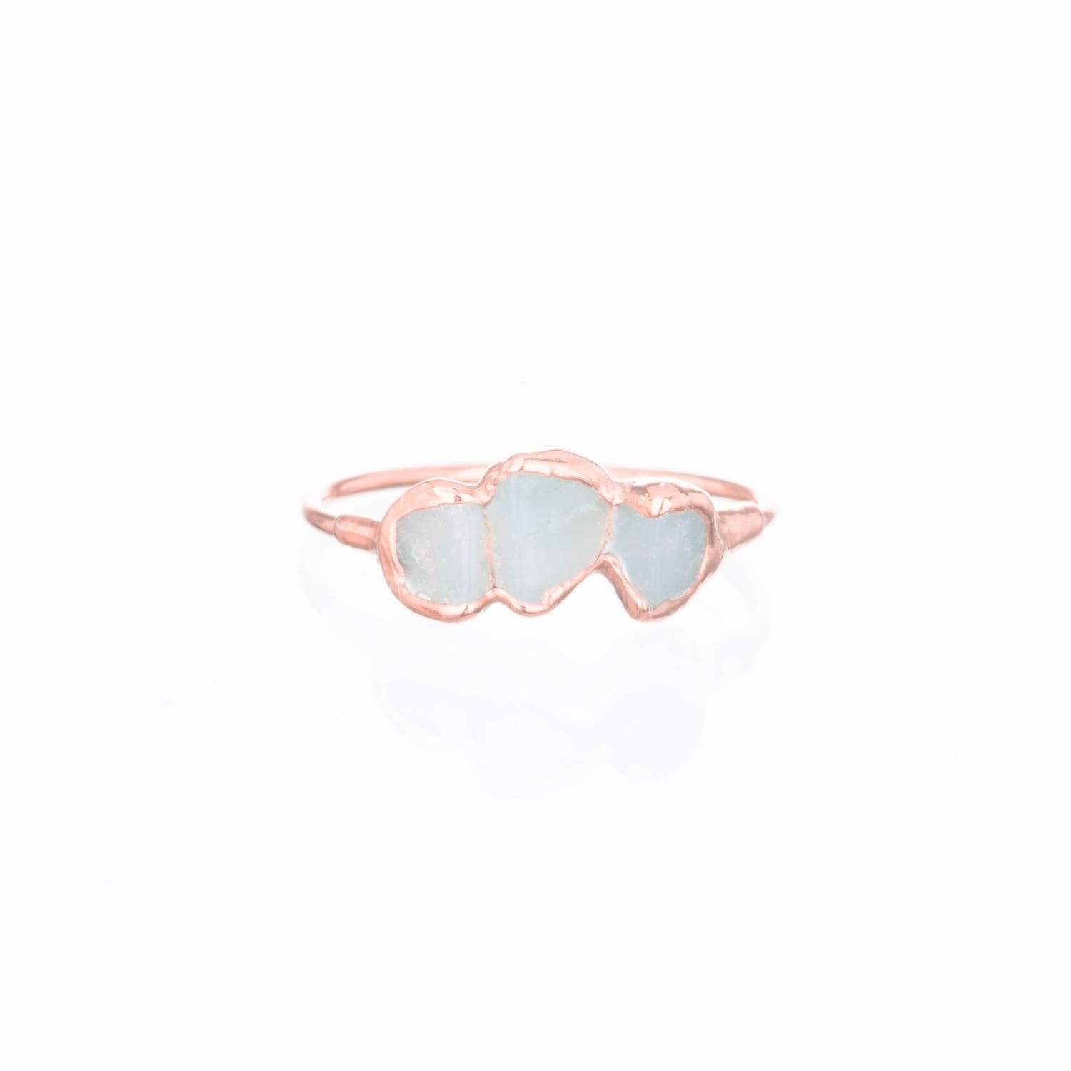 Triple Raw Aquamarine Ring in Rose Gold, Smooth Stones