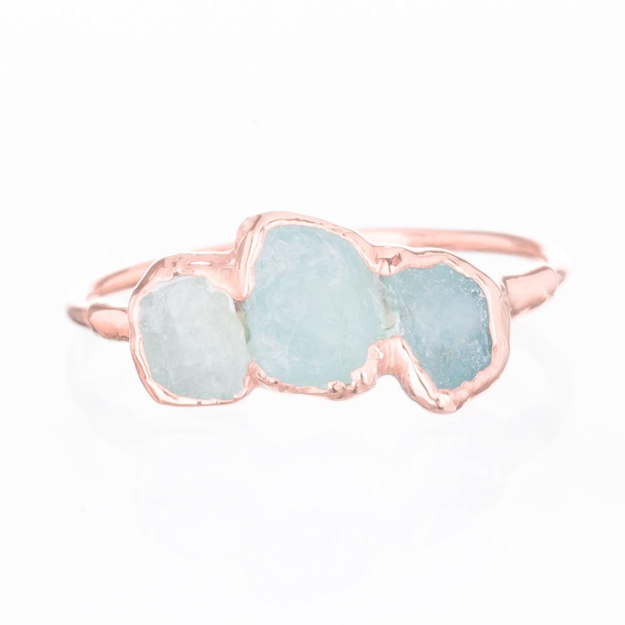 Triple Raw Aquamarine Ring in Rose Gold, Smooth Stones
