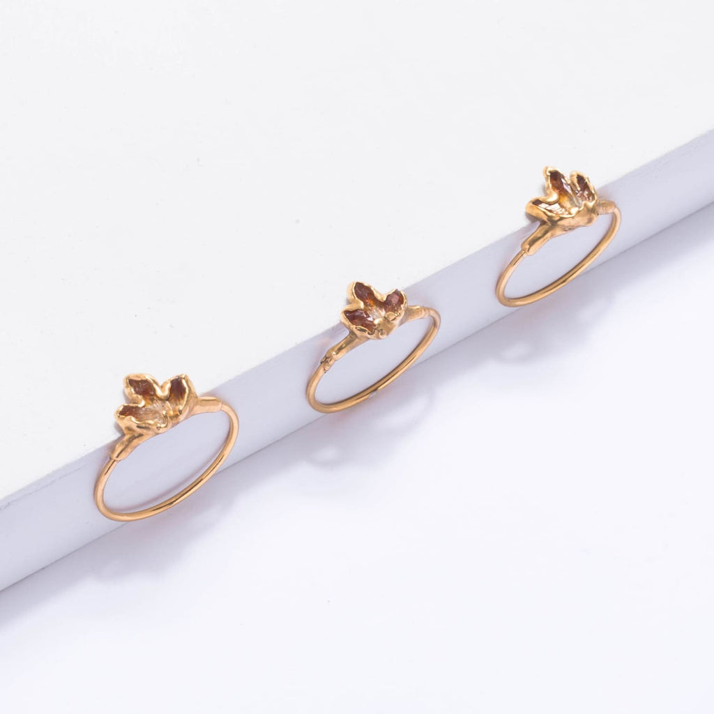Triple Raw Citrine Fan Ring, Gold Ring, Citrine Ring,