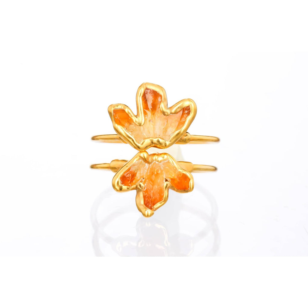 Triple Raw Citrine Fan Ring, Gold Ring, Citrine Ring,