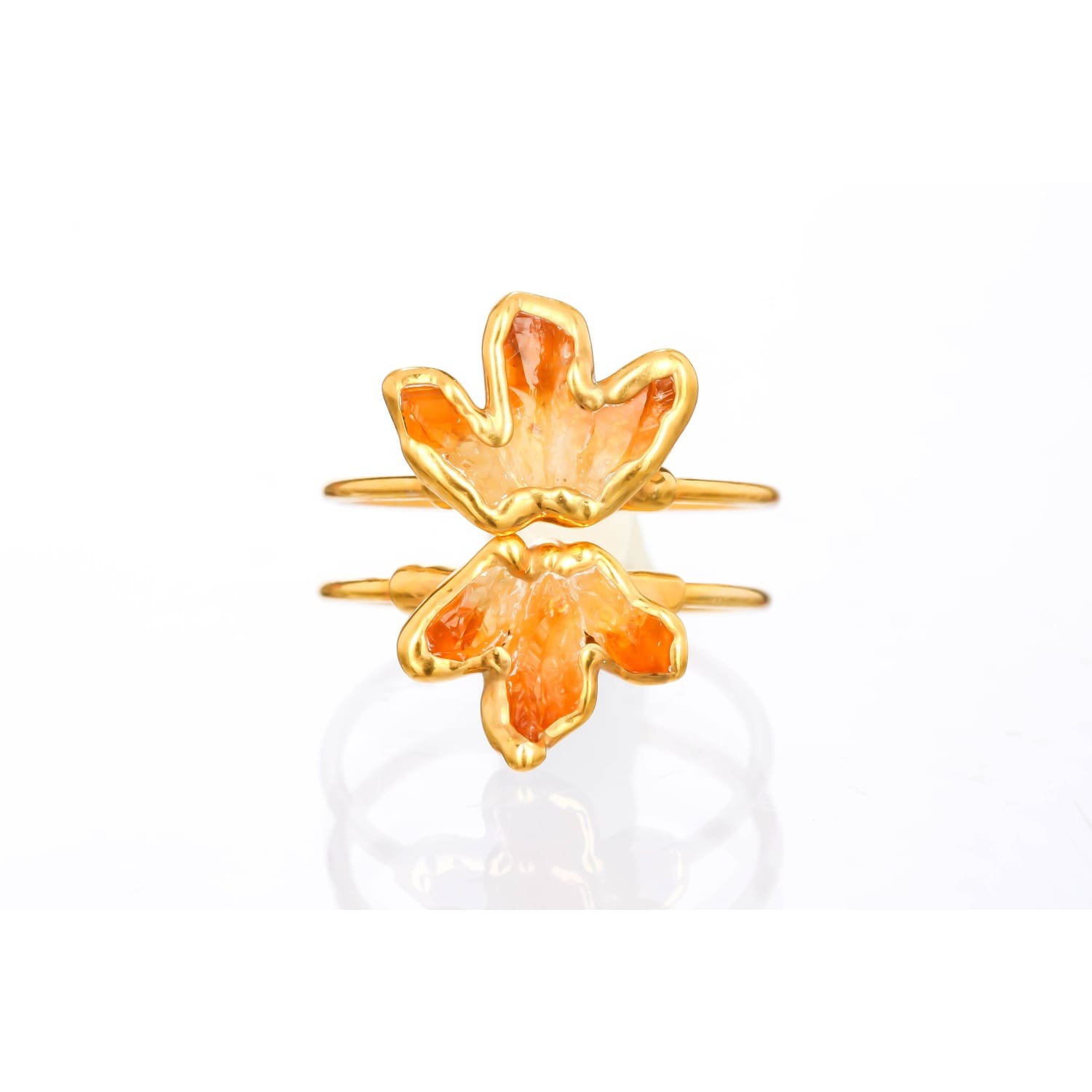 Triple Raw Citrine Fan Ring, Gold Ring, Citrine Ring,