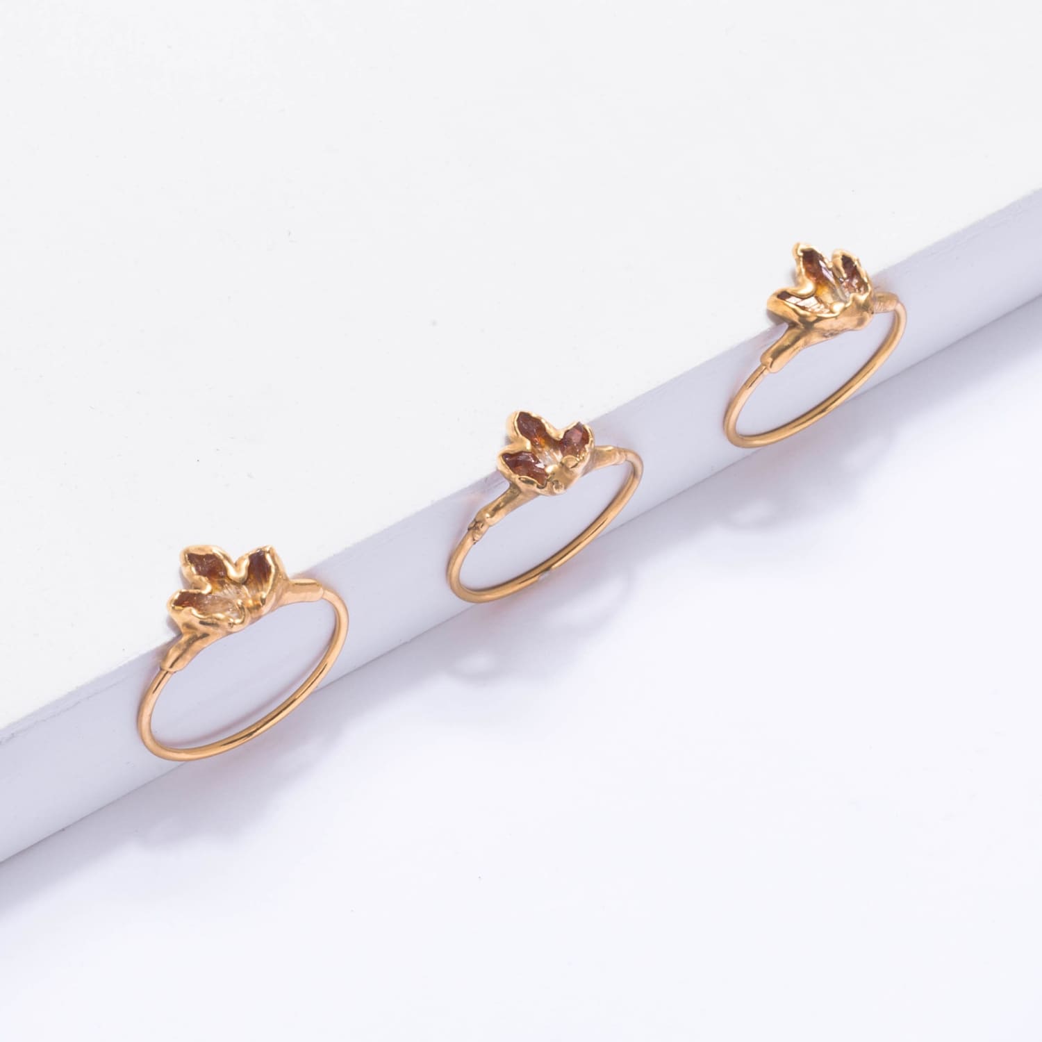 Triple Raw Citrine Fan Ring, Gold Ring,  Ring, November Birthstone, Raw Gemstone Ring,  Ring  • 24k Dip