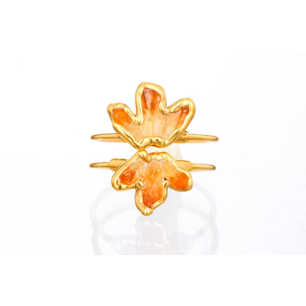 Triple Raw Citrine Fan Ring, Gold Ring,  Ring, November Birthstone, Raw Gemstone Ring,  Ring  • 24k Dip