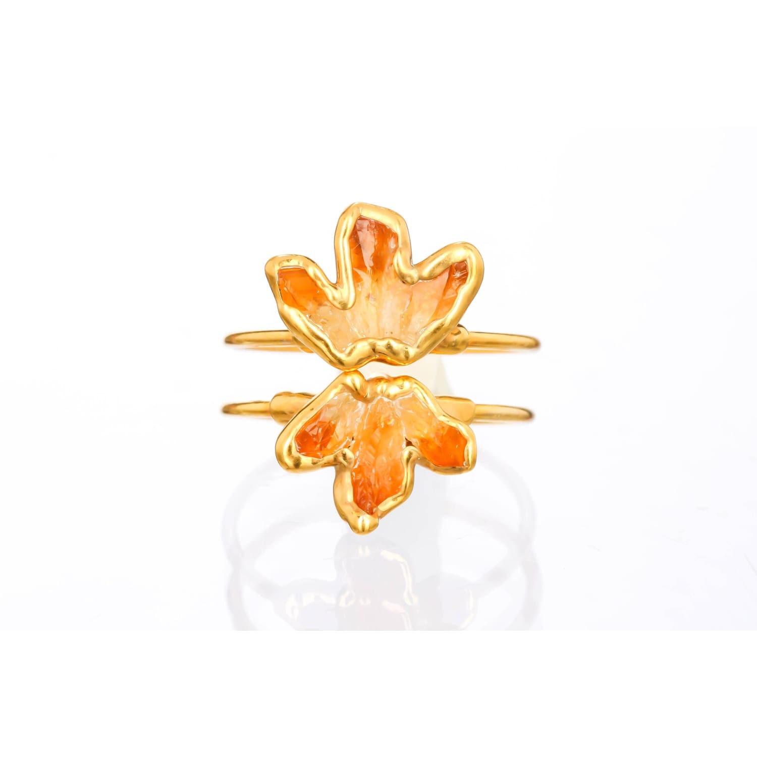 Triple Raw Citrine Fan Ring, Gold Ring,  Ring, November Birthstone, Raw Gemstone Ring,  Ring  • 24k Dip