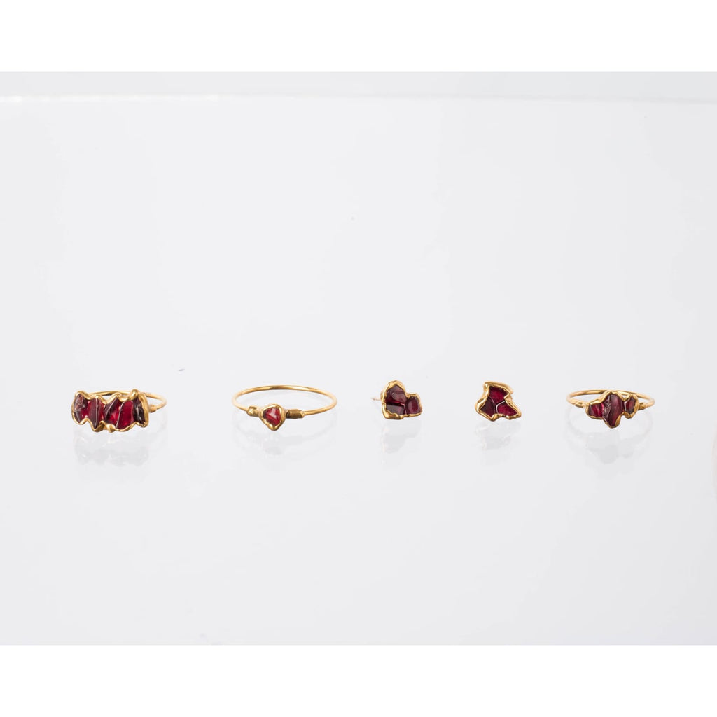 Triple Raw Garnet Ring, , Gold Ring, Garnet