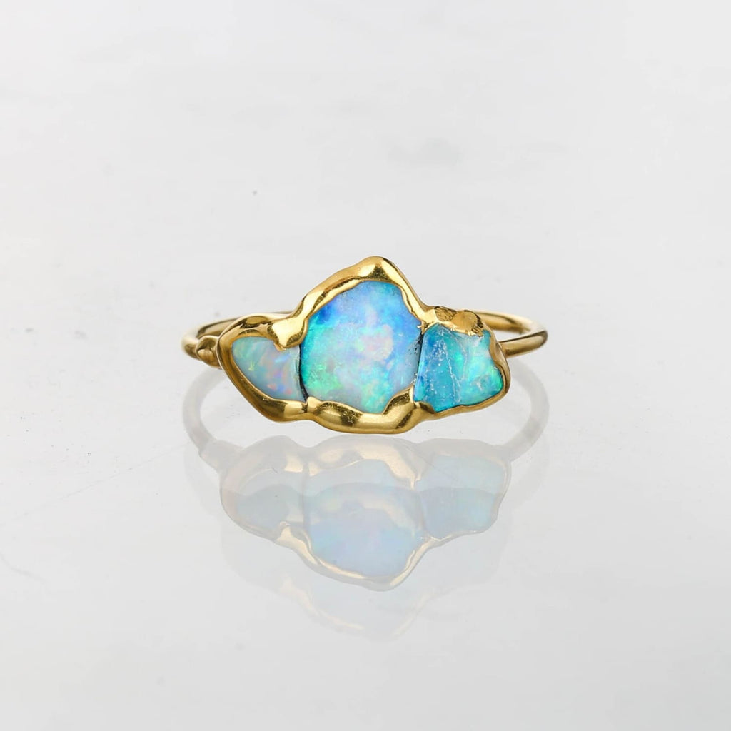 Triple Raw Opal Ring for Women, Gold Ring, Opal Ring, Unique Gift for Her, Gemstone Ring, Opal Engagement Ring, October Birthstone • 24k Dip