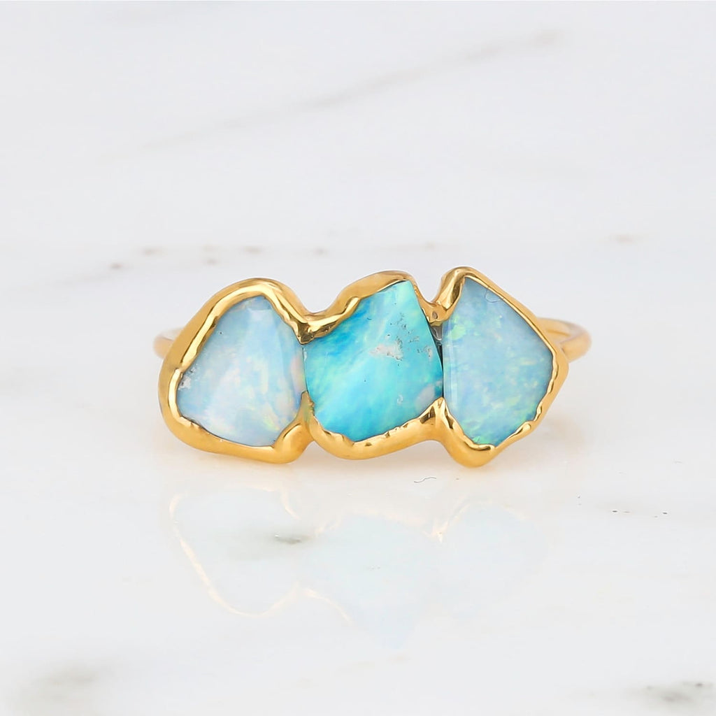 Triple Raw Opal Ring for Women, Gold Ring, Opal Ring, Unique Gift for Her, Gemstone Ring, Opal Engagement Ring, October Birthstone
