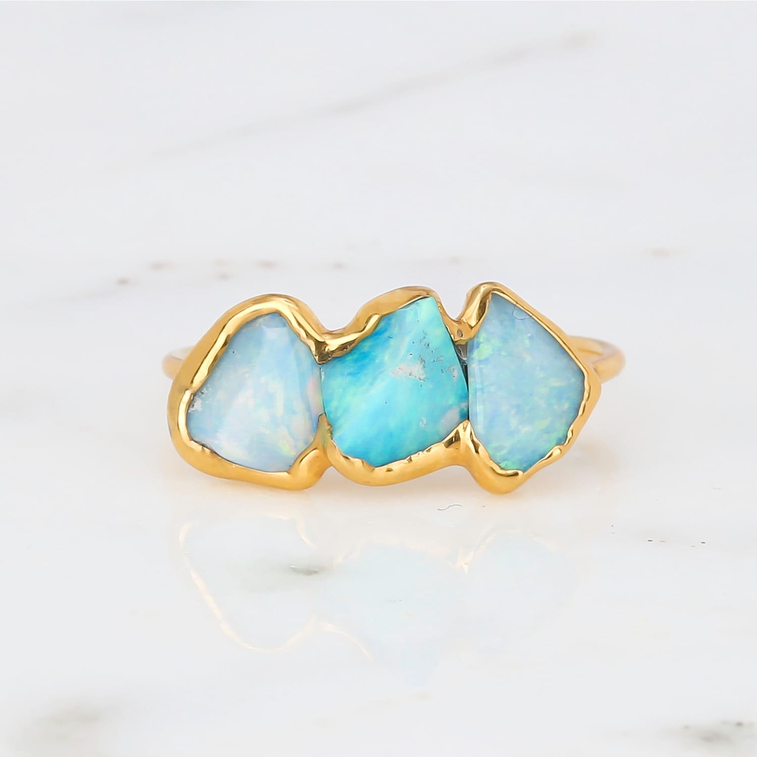 Triple Raw Opal Ring for Women, Gold Ring, Opal Ring, Unique Gift for Her, Gemstone Ring, Opal Engagement Ring, October Birthstone