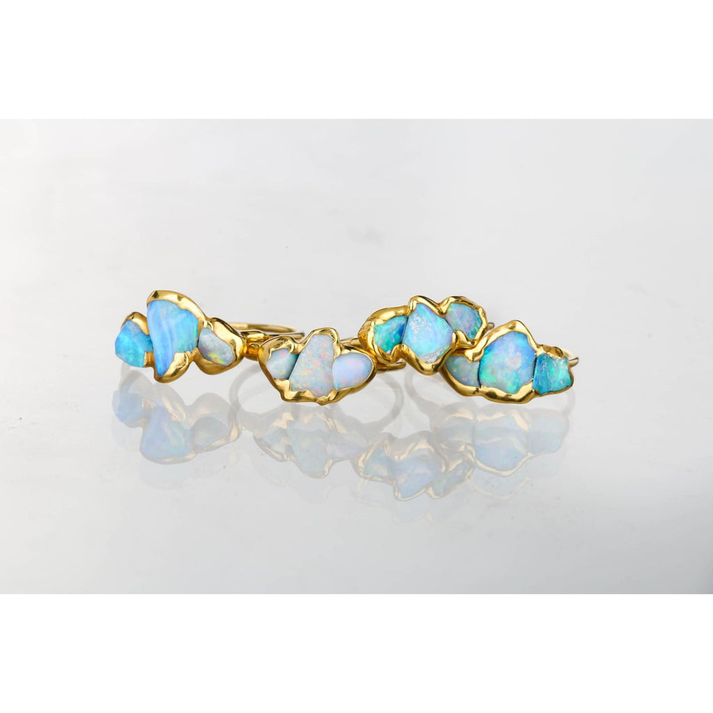 Triple Raw Opal Ring for Women, Gold Ring, Opal Ring, Unique Gift for Her, Gemstone Ring, Opal Engagement Ring, October Birthstone • 24k Dip
