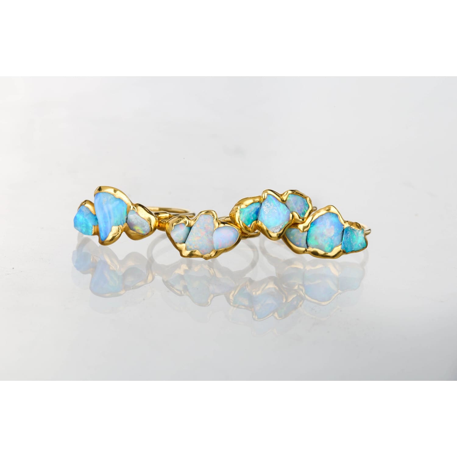 Triple Raw Opal Ring for Women, Gold Ring, Opal Ring, Unique Gift for Her, Gemstone Ring, Opal Engagement Ring, October Birthstone • 24k Dip