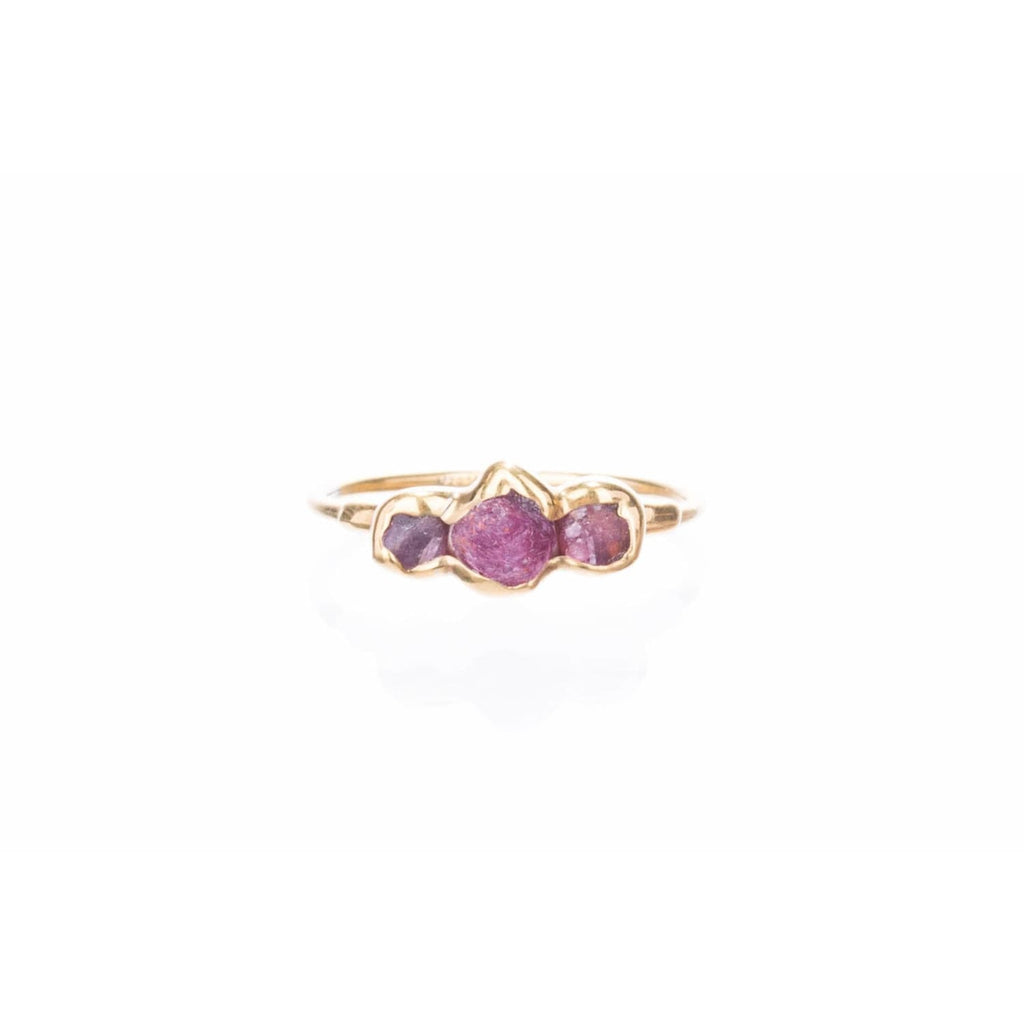 Triple Raw Ruby Ring for Women, Gold Ring, Raw Crystal Ring,