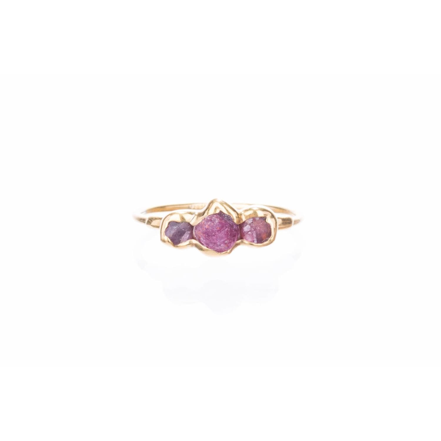 Triple Raw Ruby Ring for Women, Gold Ring, Raw Crystal Ring,