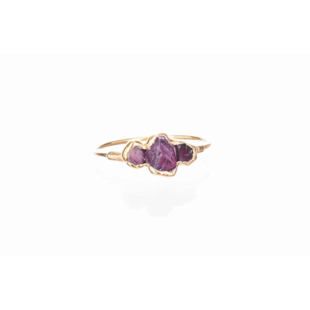 Triple Raw Ruby Ring for Women, Gold Ring, Raw Crystal Ring,