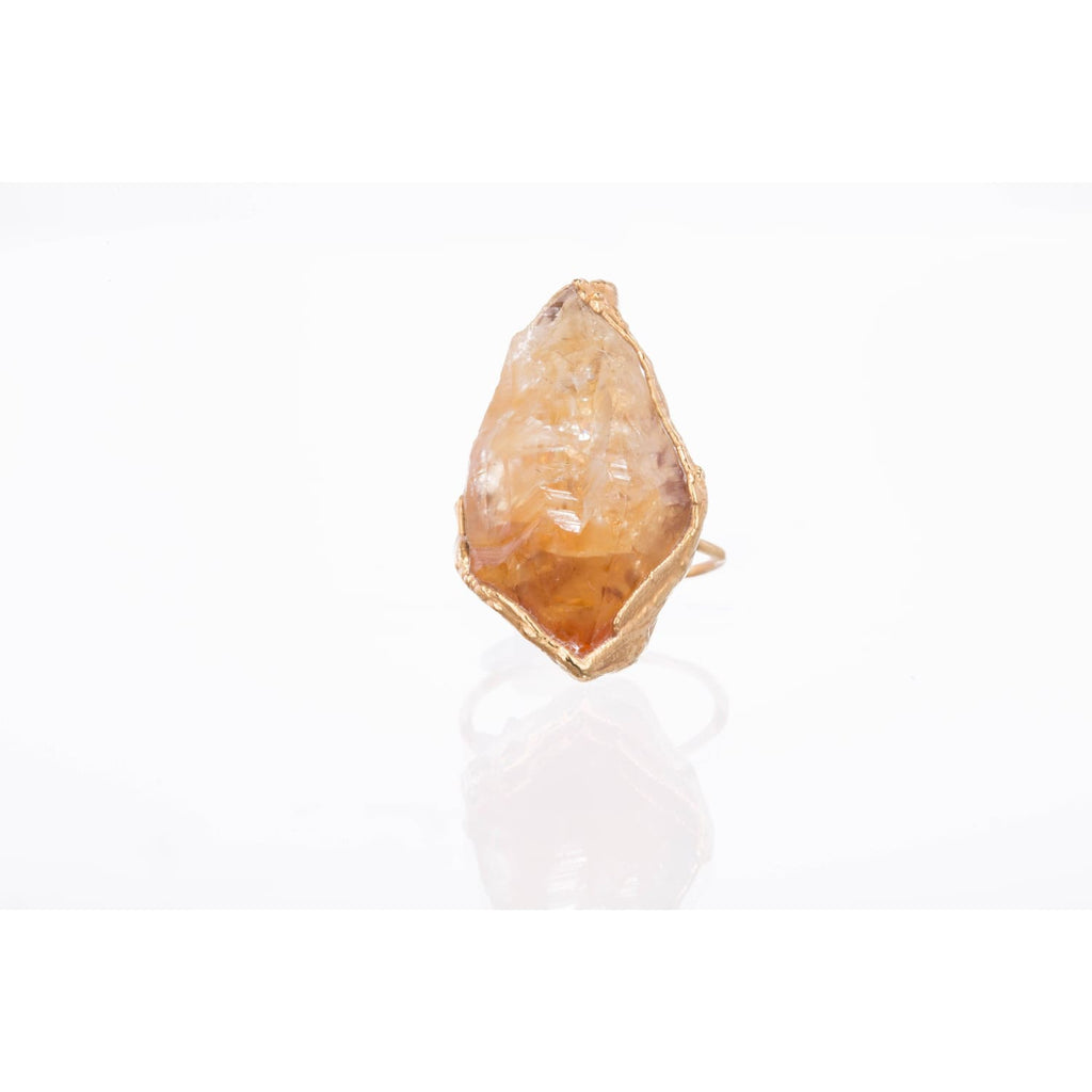 Vertical Large Raw Citrine Ring • Gold Filled •  November Birthstone • Genuine Gemstone •  Chunky Crystal Statement Jewelry • 24k Dip