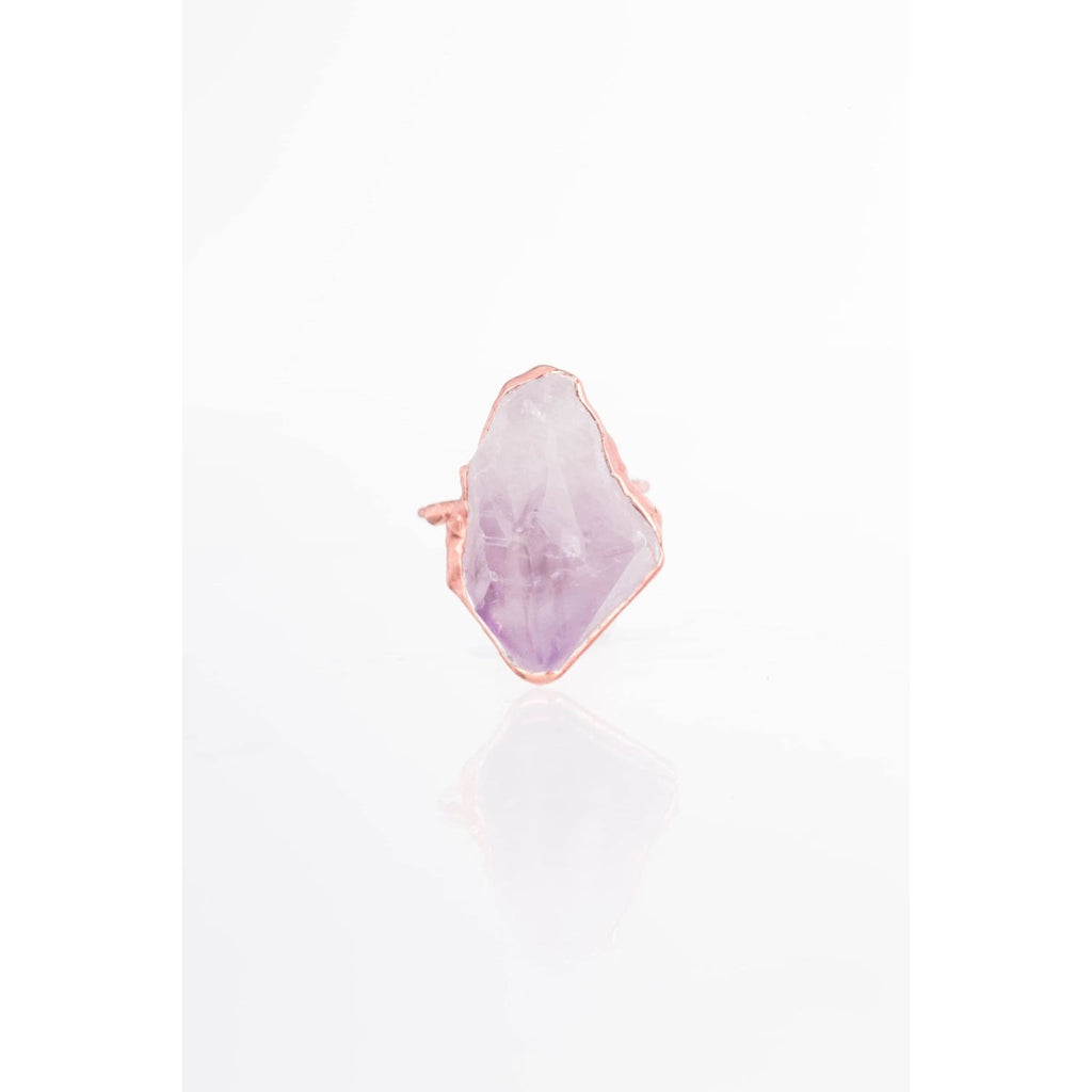 Vertical Raw Amethyst Ring, Rose Gold Rough Gemstone Ring,
