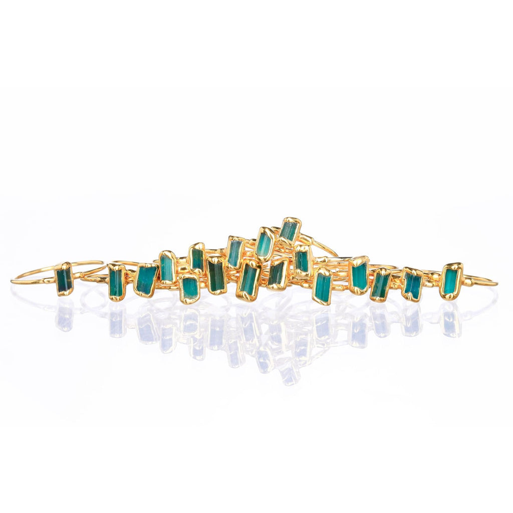 Vertical Raw Dark Blue Tourmaline Bar Ring, Dainty Gold