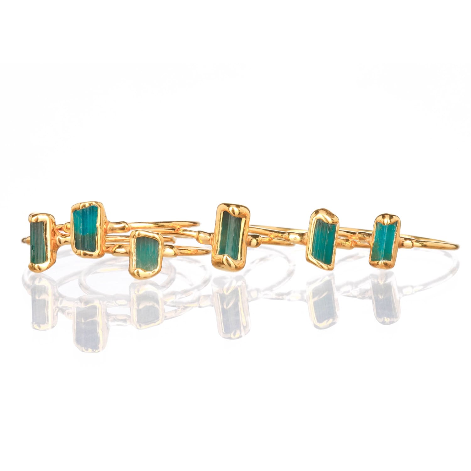 Vertical Raw Dark Blue Tourmaline Bar Ring, Dainty Gold