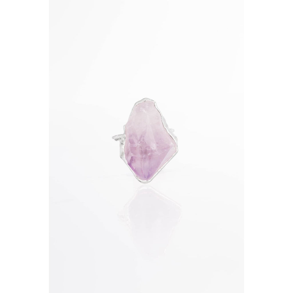 Vertical Silver Raw Amethyst Ring, Sterling SIlver Ring,