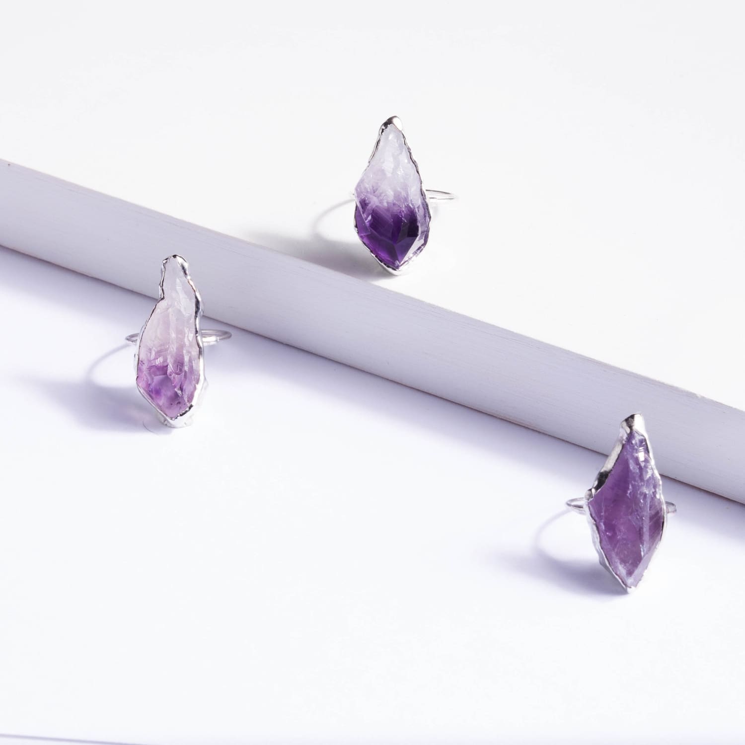 Vertical Silver Raw Amethyst Ring, Sterling SIlver Ring,